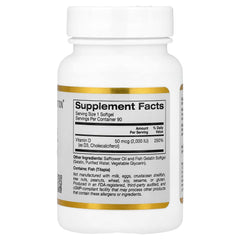 Close-up of California Gold Nutrition Vitamin D3 softgels showing smooth capsules for easy swallowing.