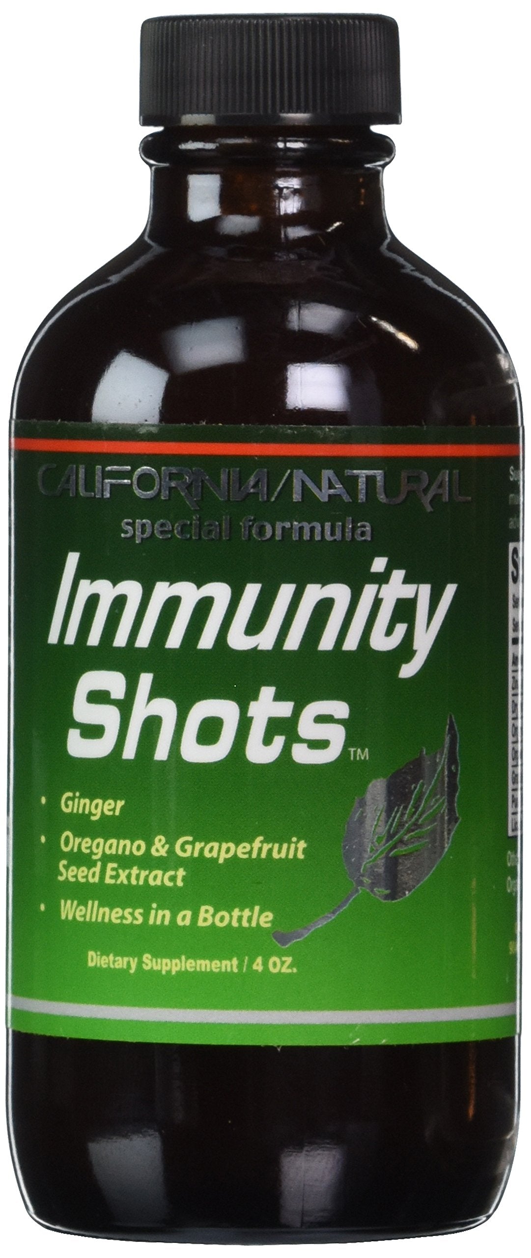 California Natural Immunity Shots bottle front showing zinc and ginger for daily immune support