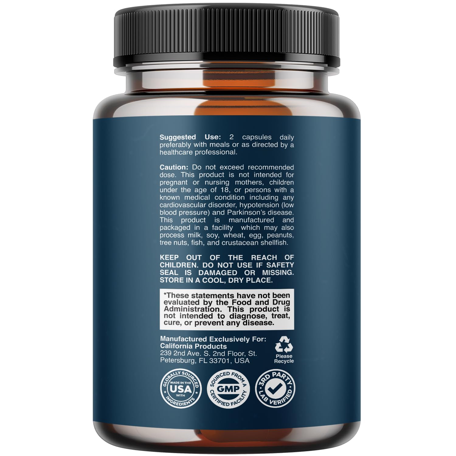California Products Prostate Support capsules close-up showing the natural blend