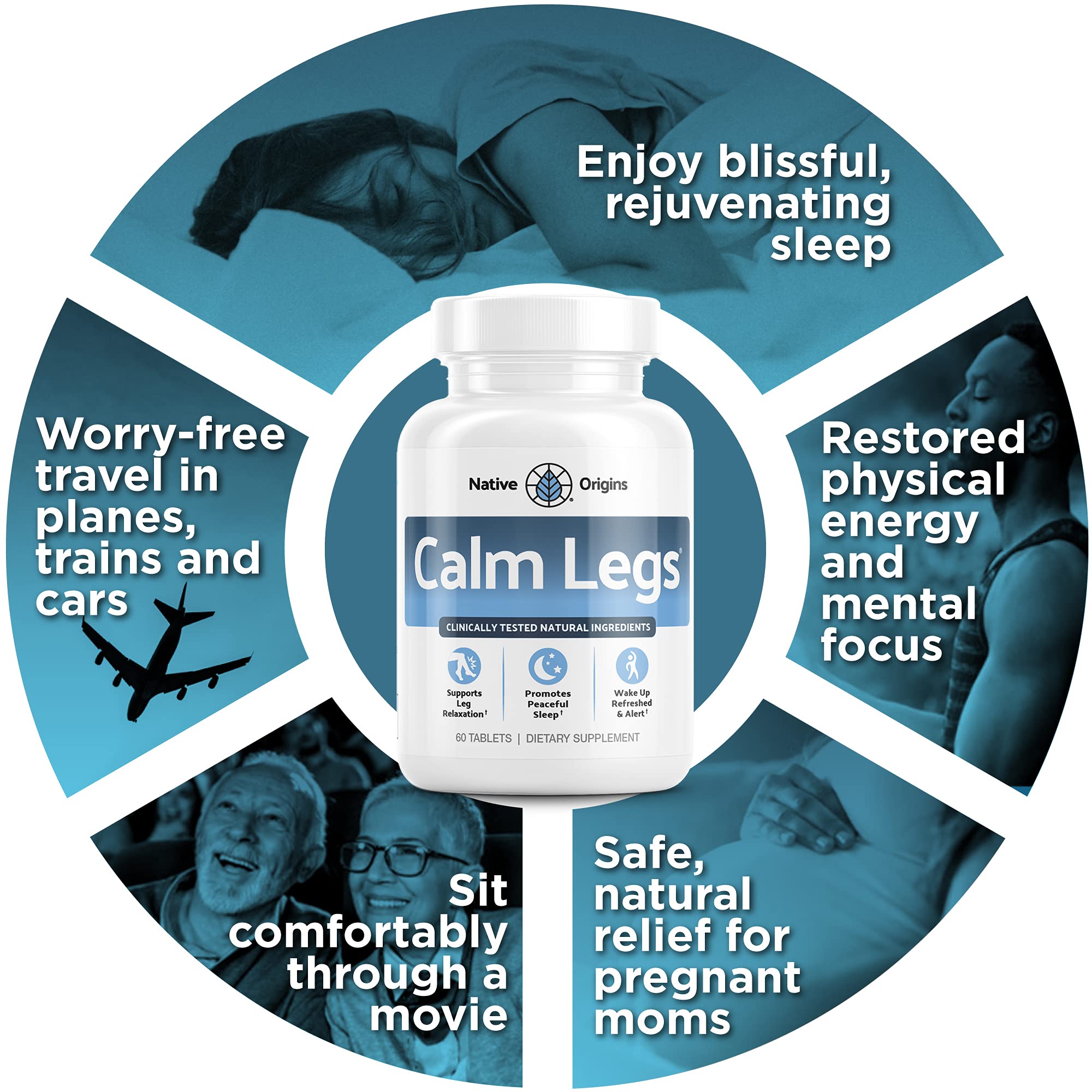 Calm Legs night-time scene on a bedside table
