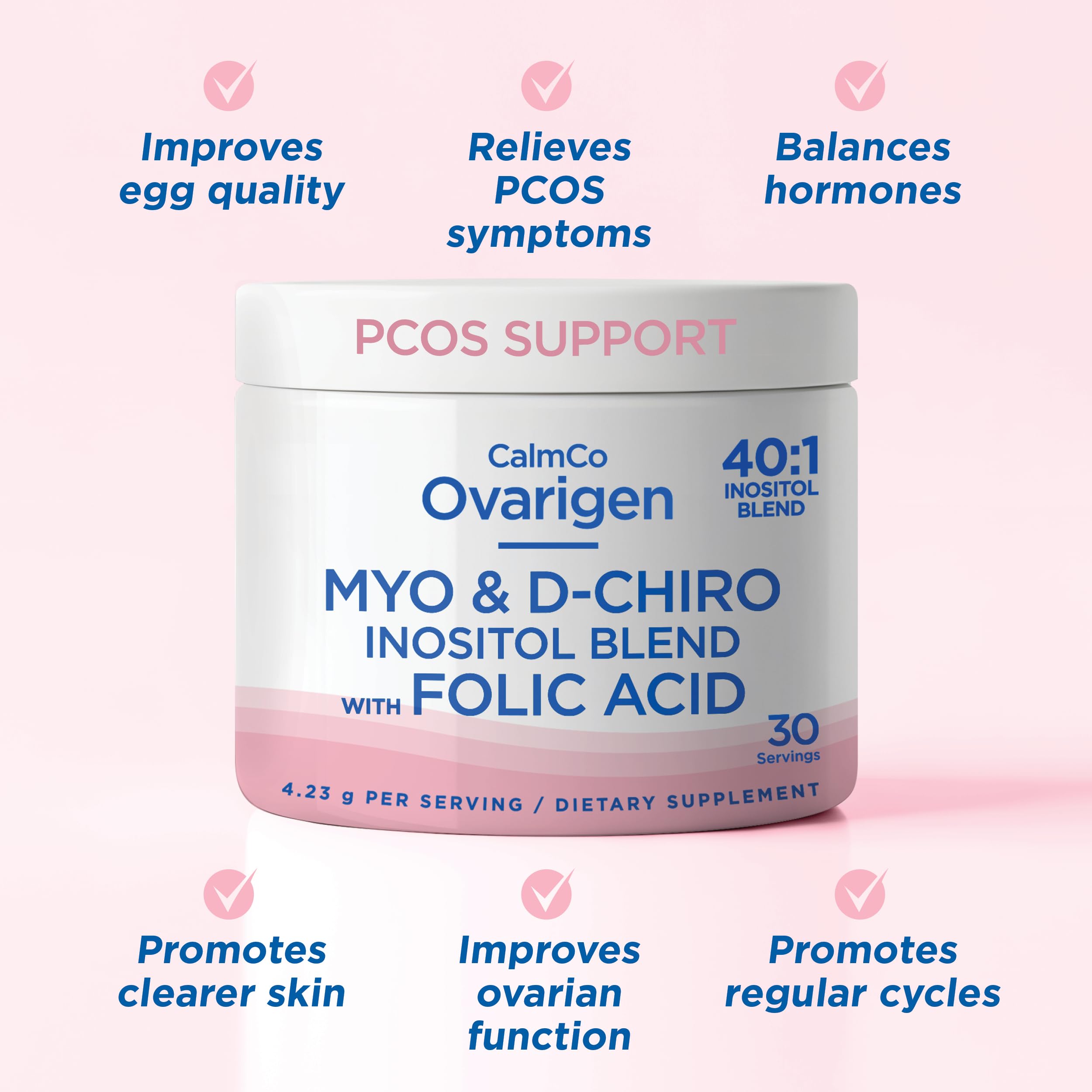 CalmCo Ovarigen powder poured into water for convenient mixing.