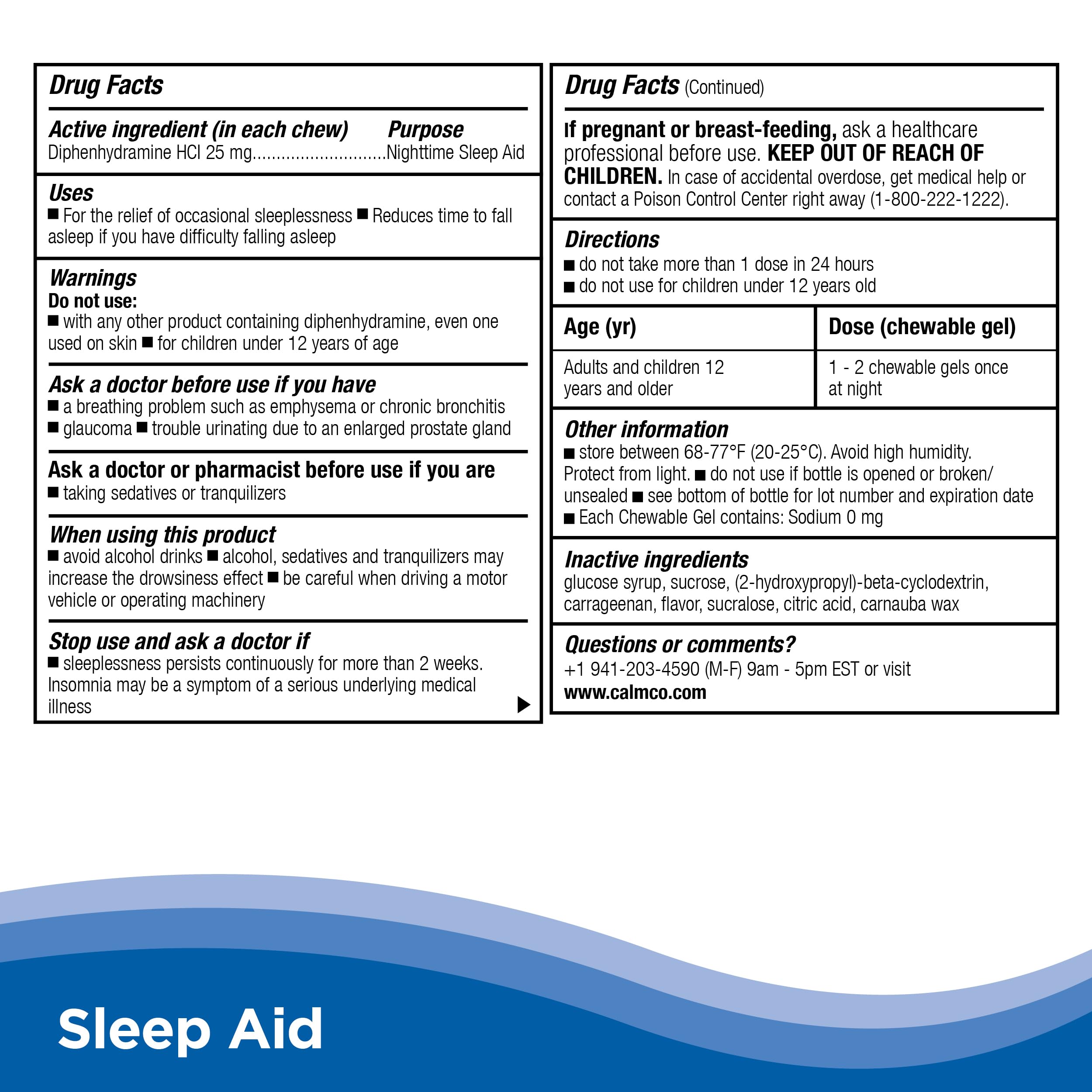 CalmCo Sleep Aid Gummies 20-count bottle close-up.