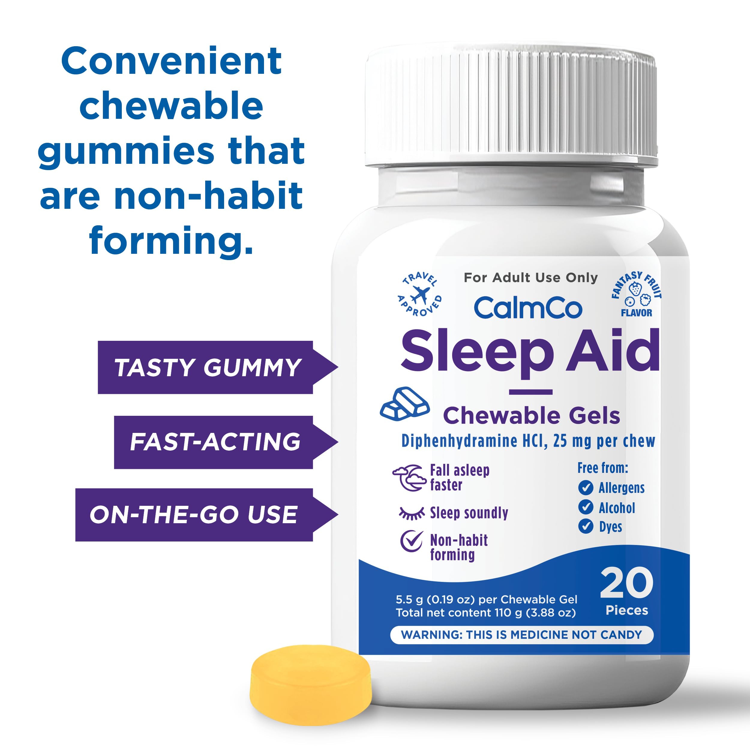 CalmCo Sleep Aid Gummies easy-to-chew close-up showing chewable texture.