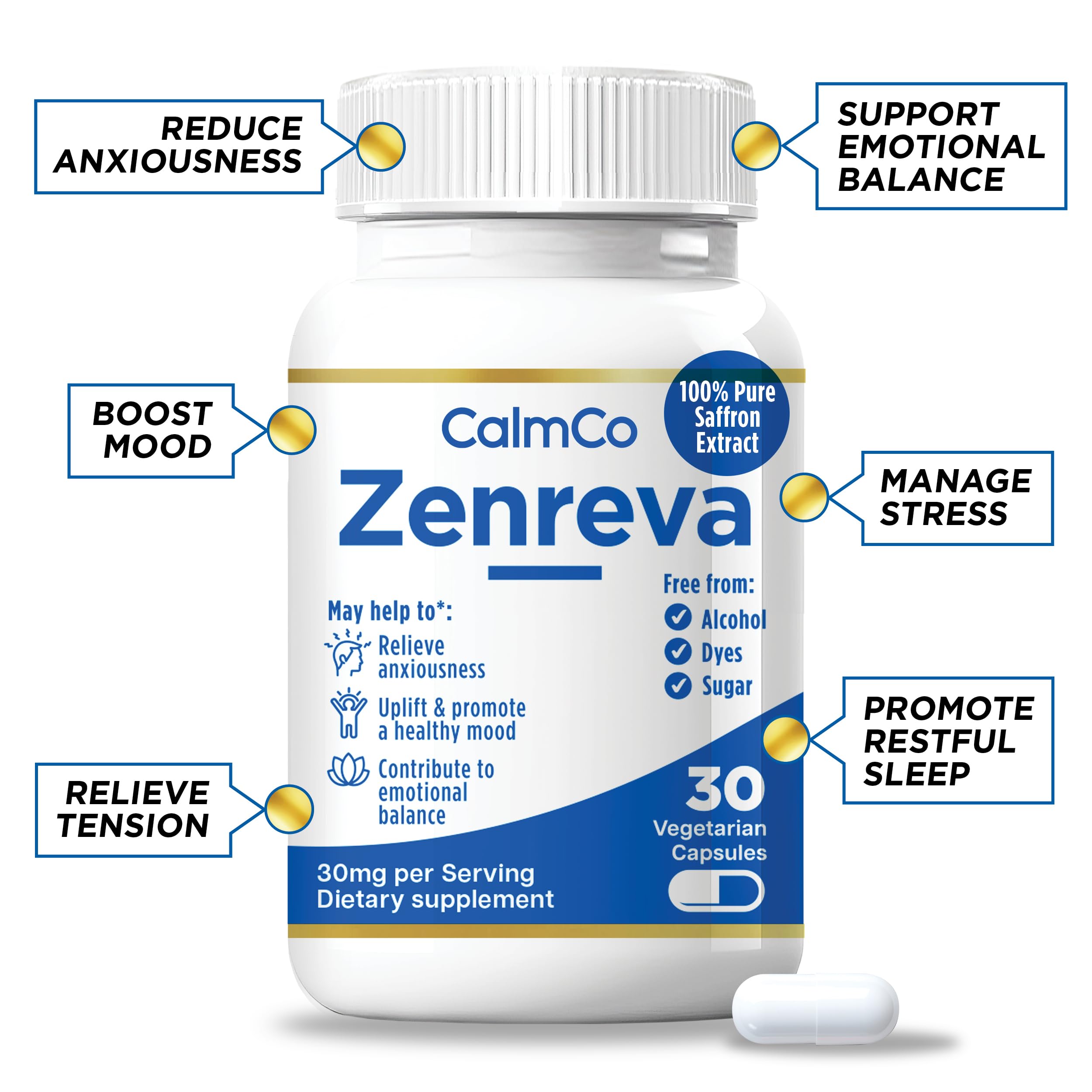 Vegan non-GMO badge on Zenreva packaging clarifies ingredient standards.