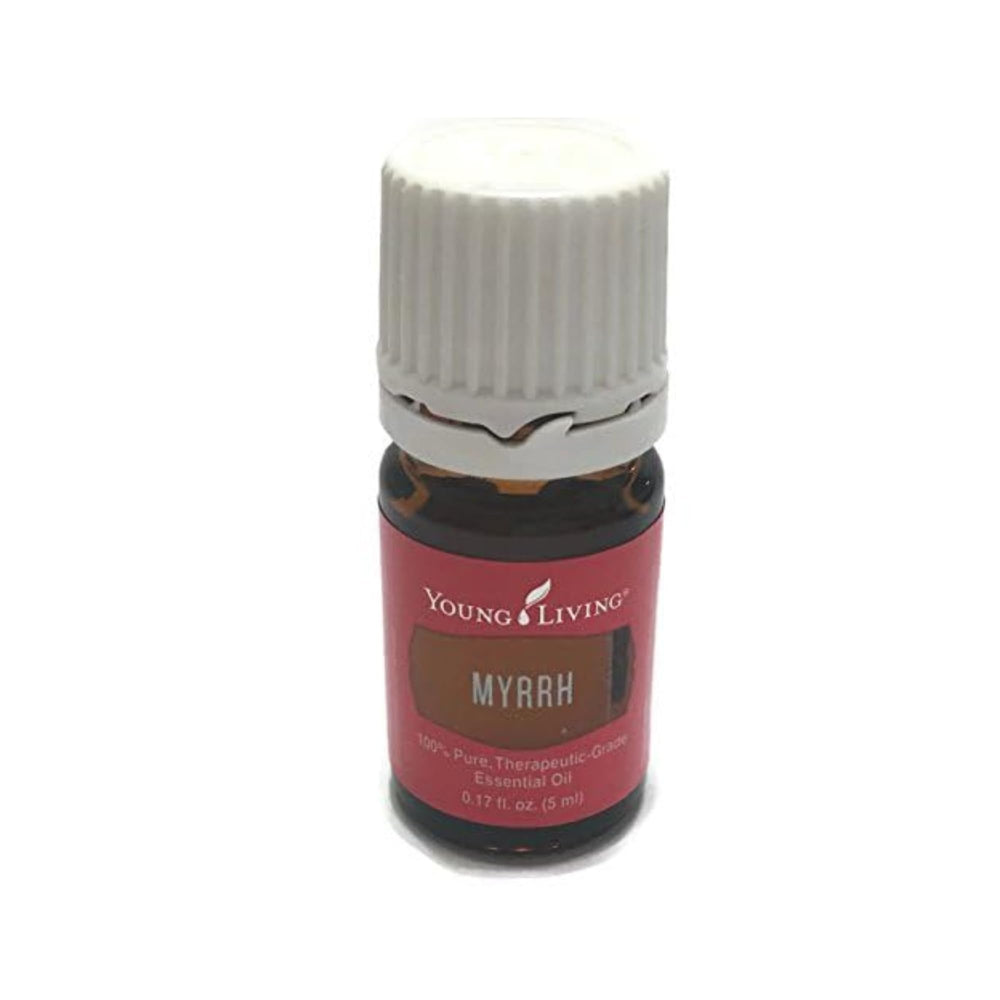 Calming ritual setup featuring Young Living Myrrh essential oil for meditation.