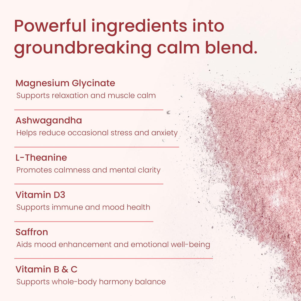 CalmRest ashwagandha saffron L-Theanine bottle highlights mood-supporting ingredients for weekday calm.