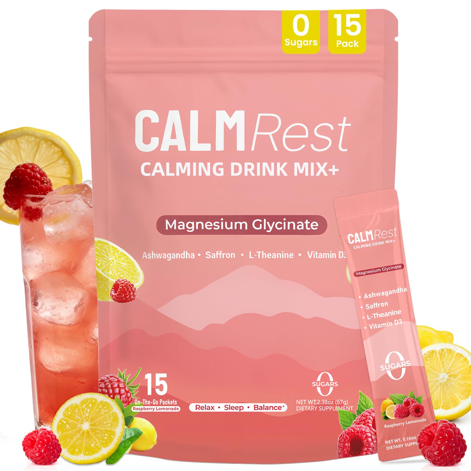 CALMRest bottle with raspberry lemonade flavor promotes gentle evening relaxation.