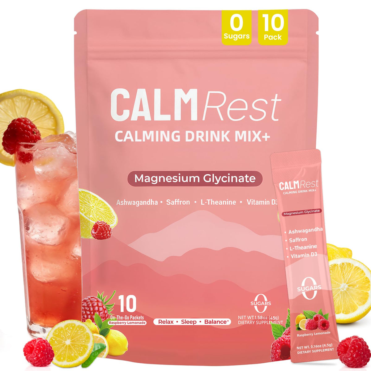 CalmRest magnesium powder raspberry sachet for easy, sugar-free calm and better sleep.