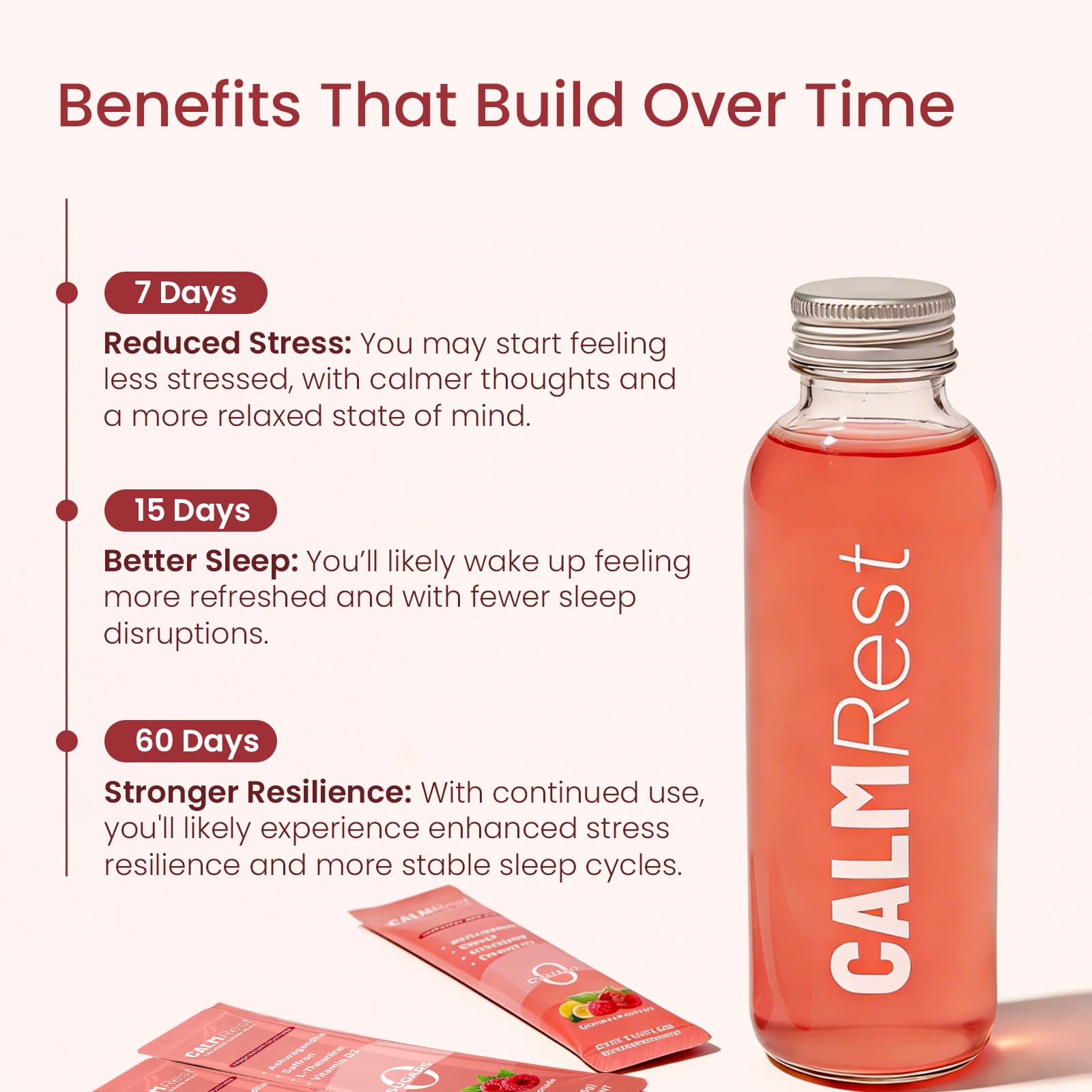 CalmRest nighttime calm drink captures sleep-friendly moment before bed.