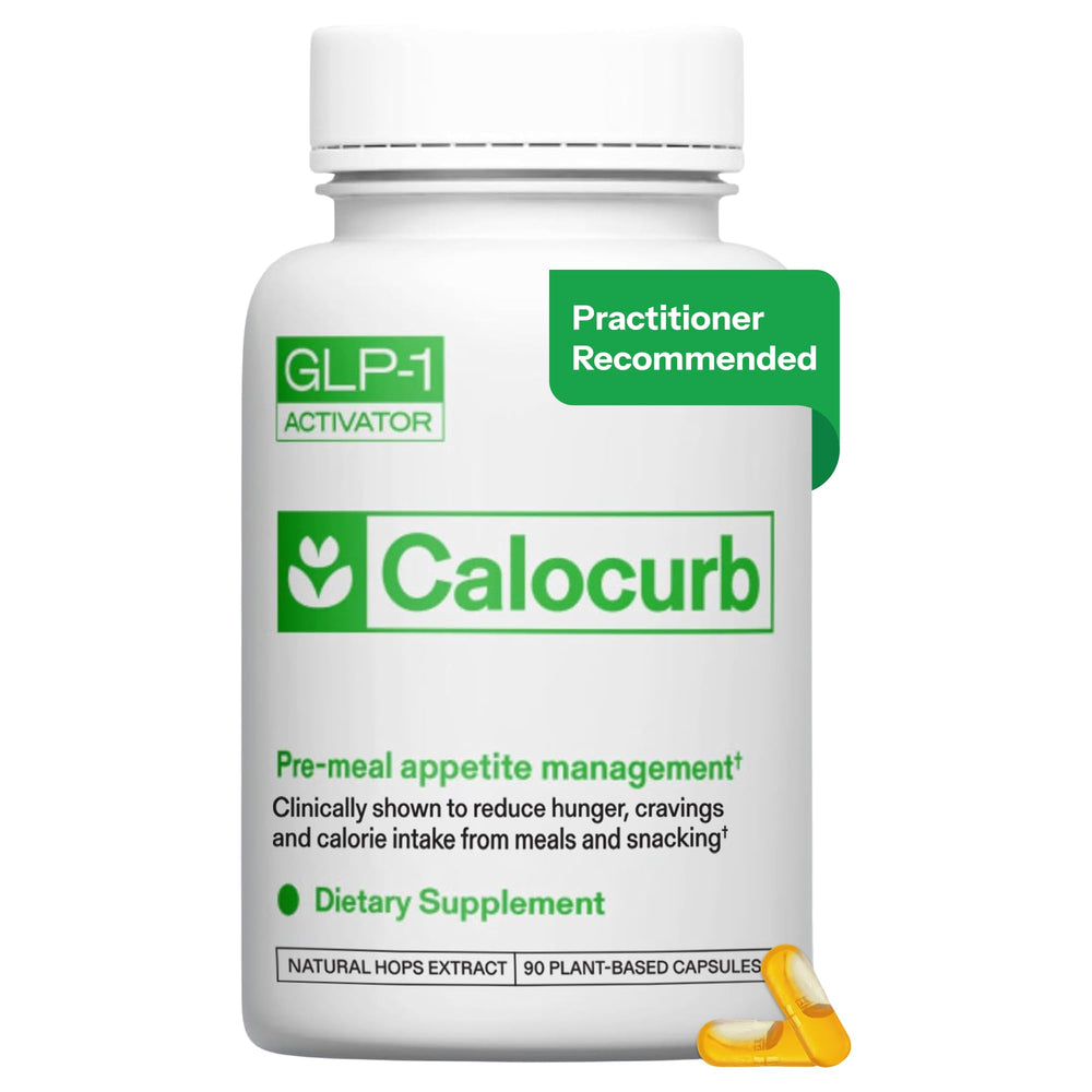 Calocurb bottle front with 90-count packaging supports appetite control