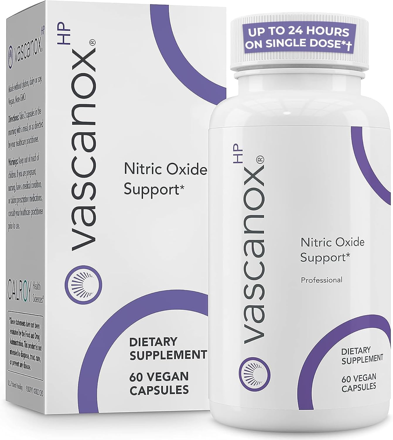 Calroy Vascanox HP bottle pour shows convenient daily dosing for on-the-go use