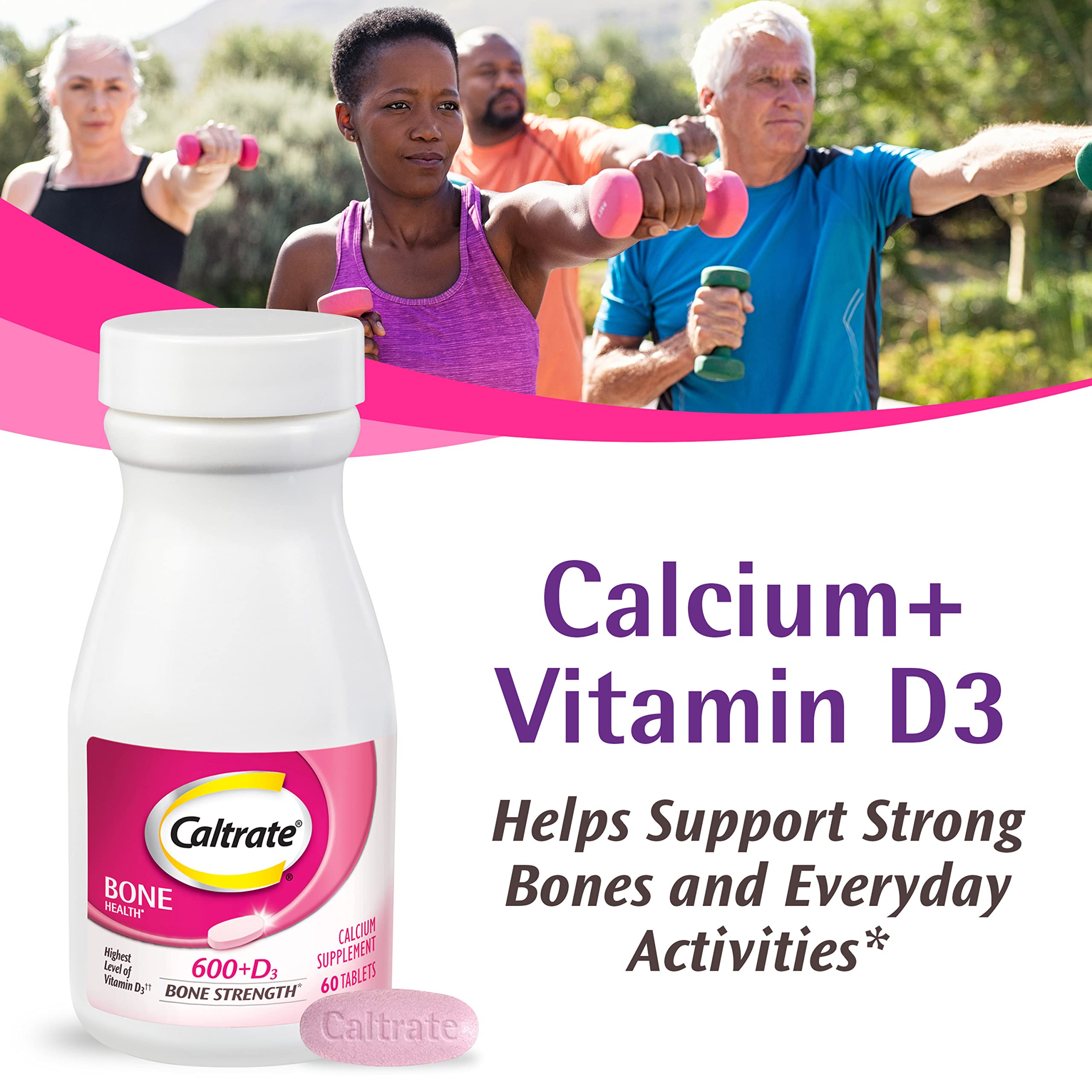 Caltrate 600 Plus D3 bottle back label detail with usage and ingredients.
