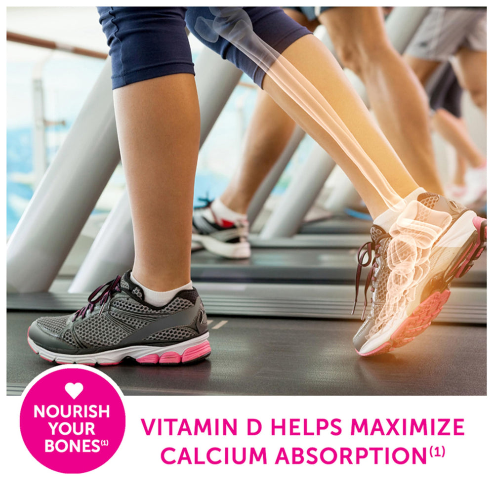 Caltrate 600 Plus D3 pouring daily dose into hand for easy dosing.