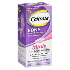 Caltrate 600+D3 Plus Minerals mini tablet bottle for daily calcium and vitamin D3 support