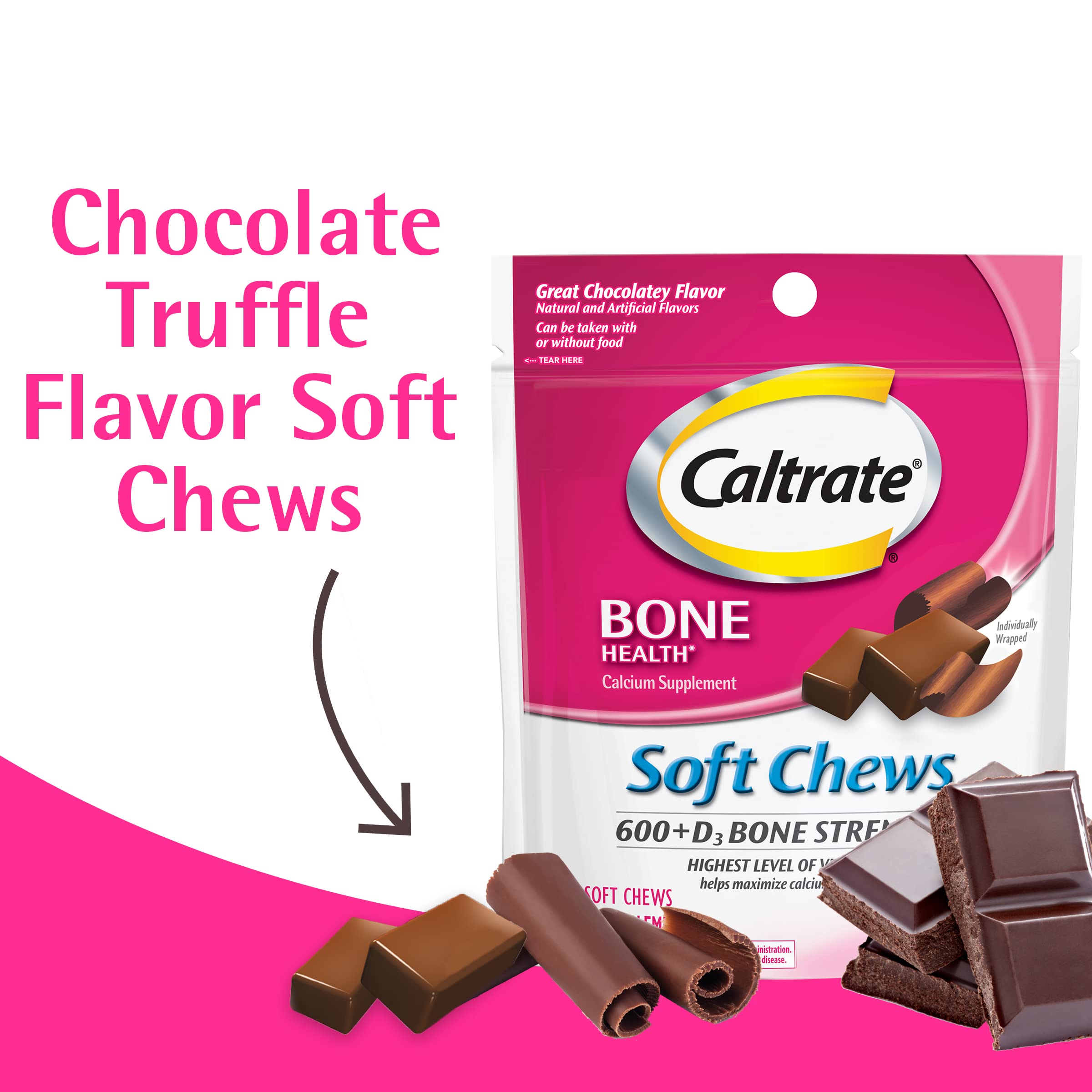 Caltrate 600+D3 Soft Chews chocolate truffle close-up showing delicious flavor