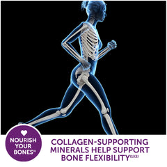 Caltrate bottle pouring tablets demonstrating easy daily dosing with meals