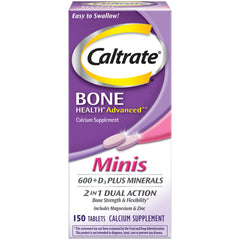 Caltrate Minis bottle with tablets for bone strength.