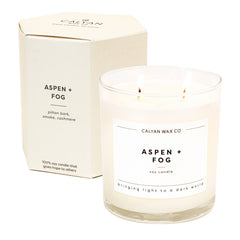 Calyan Aspen & Fog 2 wick candle jar offers long-lasting luxury fragrance.