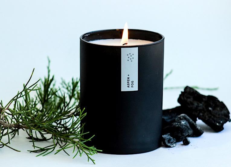 Made in USA Calyan Aspen & Fog vegan candle with plant-based ingredients.