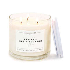 Calyan Wax Co. apples-maple-bourbon 3-wick candle emits inviting gourmand aroma