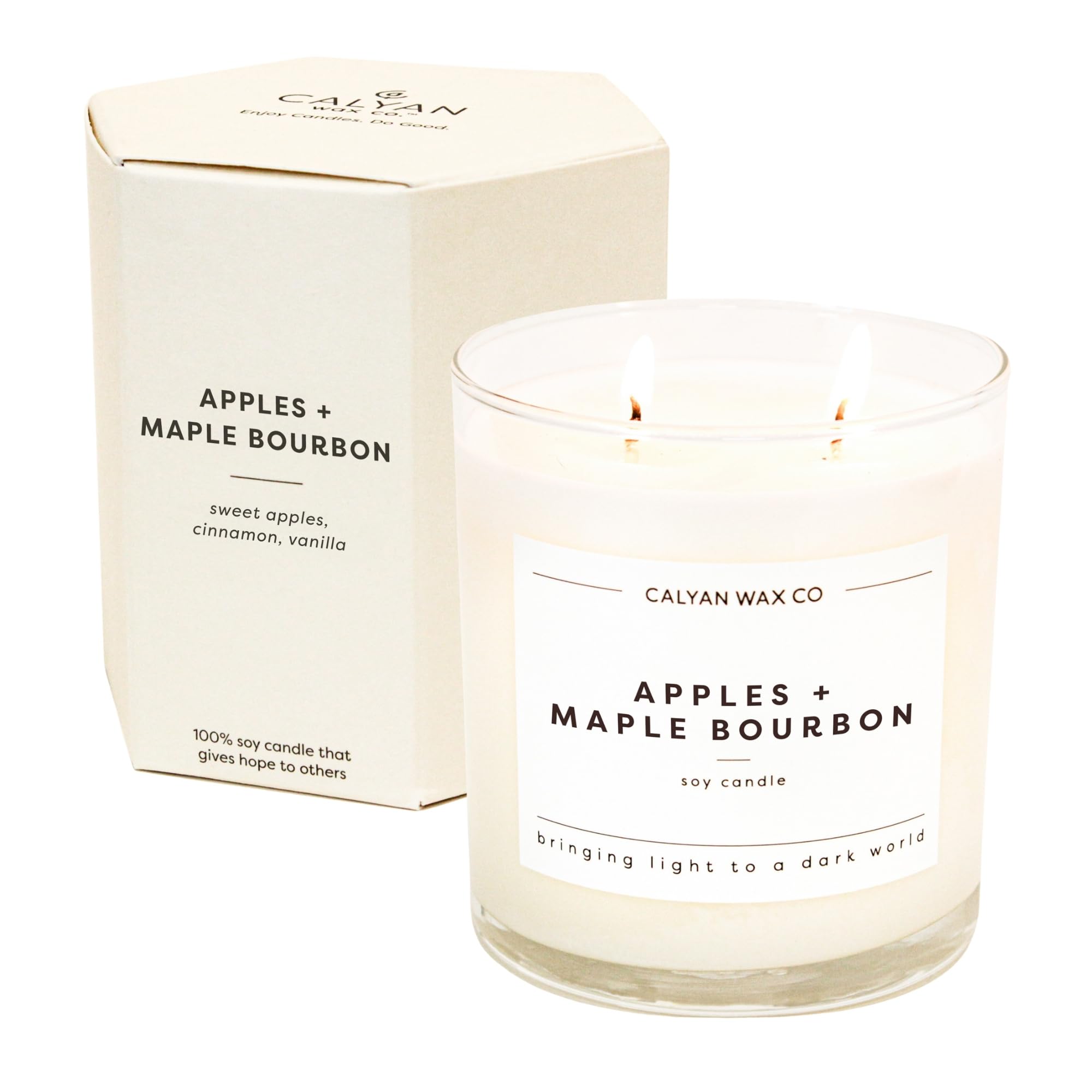 Calyan Wax Co. Apples & Maple Bourbon 2 Wick Candle in view, delivering a long-lasting fragrance.