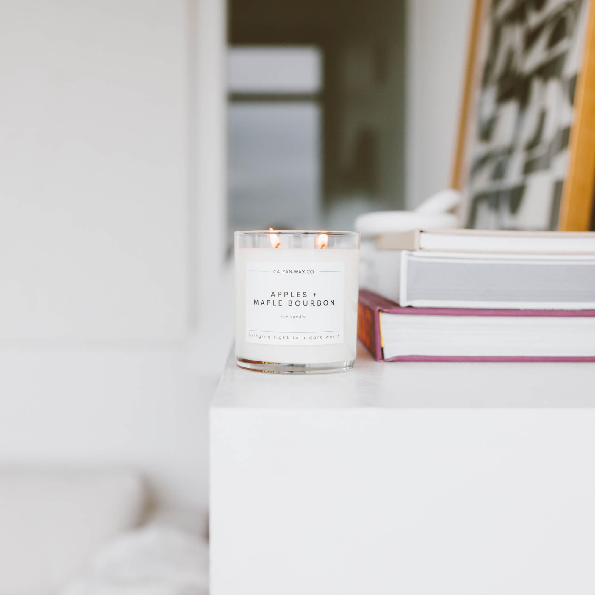 Calyan Wax Co. Apples & Maple Bourbon room scent complements meals and entertaining.
