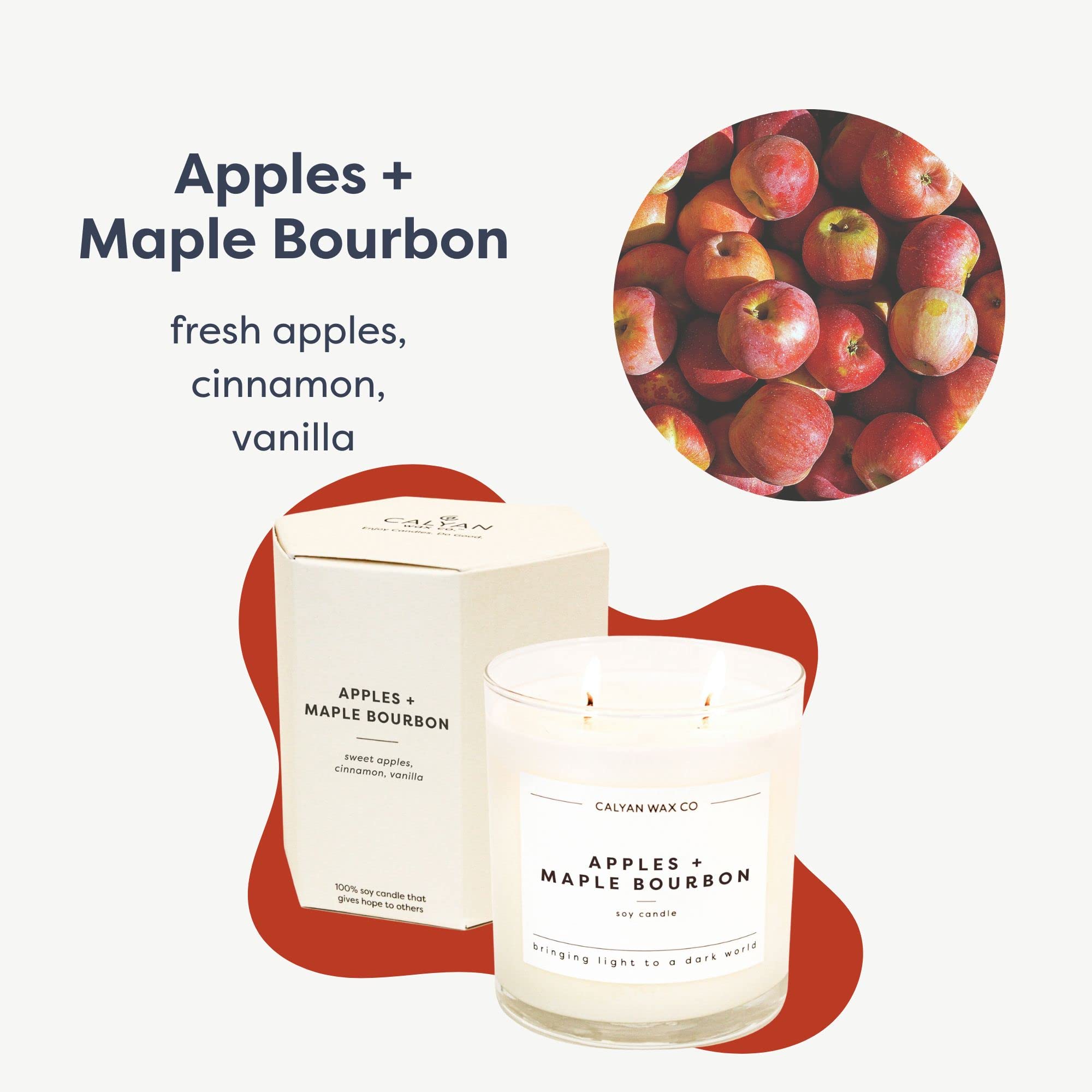 Calyan Wax Co. Apples & Maple Bourbon jar closeup shows clean label and premium glass.
