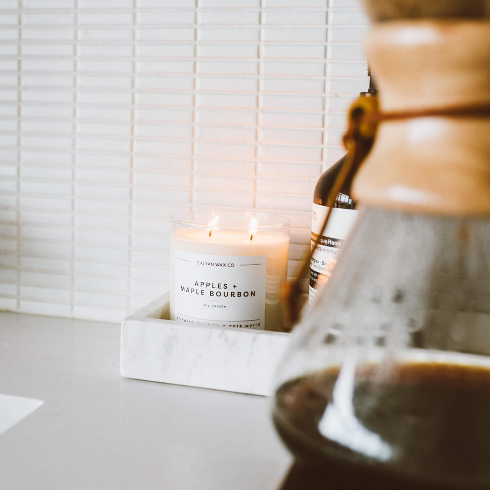 Calyan Wax Co. Apples & Maple Bourbon soft glow supports relaxed, productive study sessions.
