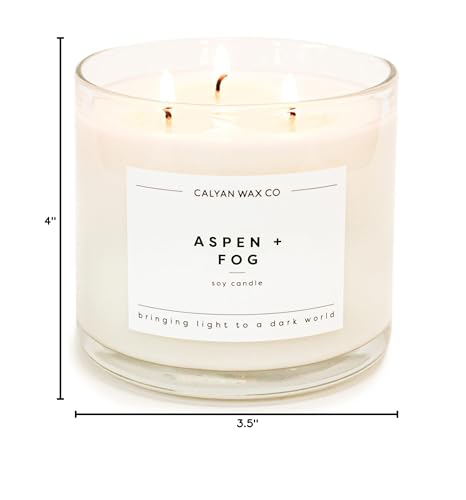 Calyan Wax Co. Aspen and Fog candle on dining table