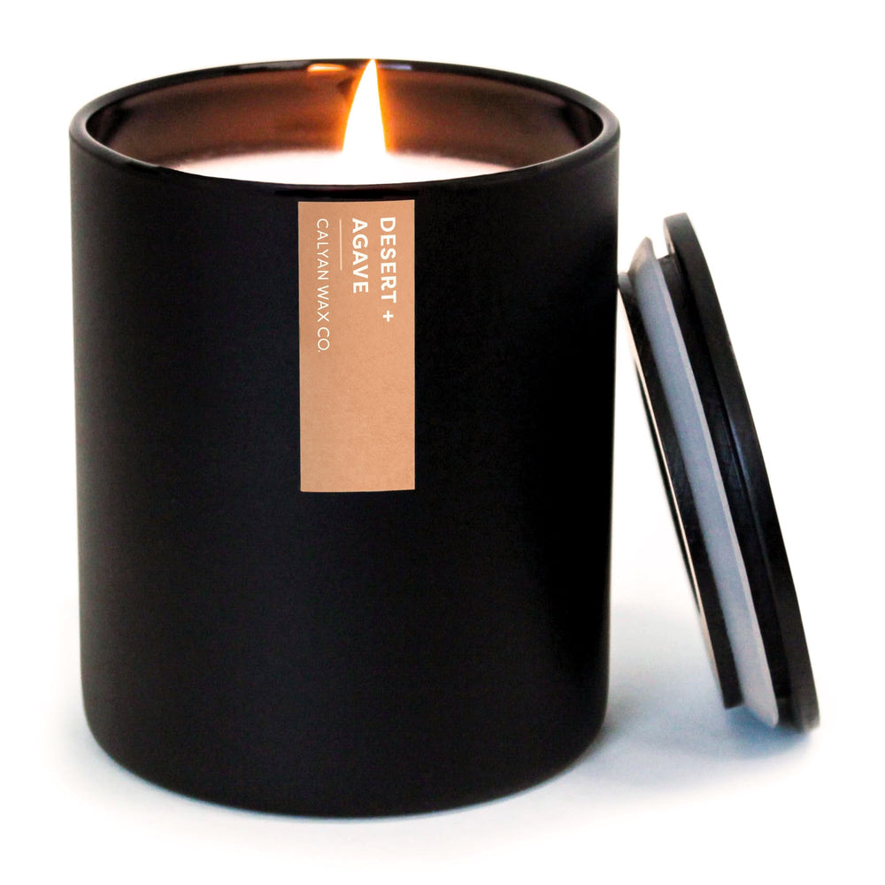 Calyan Wax Co. Desert & Agave candle closeup with inviting fragrance.