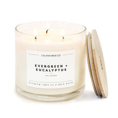 Calyan Wax Co. Evergreen and Eucalyptus 3 Wick jar front view for home ambiance