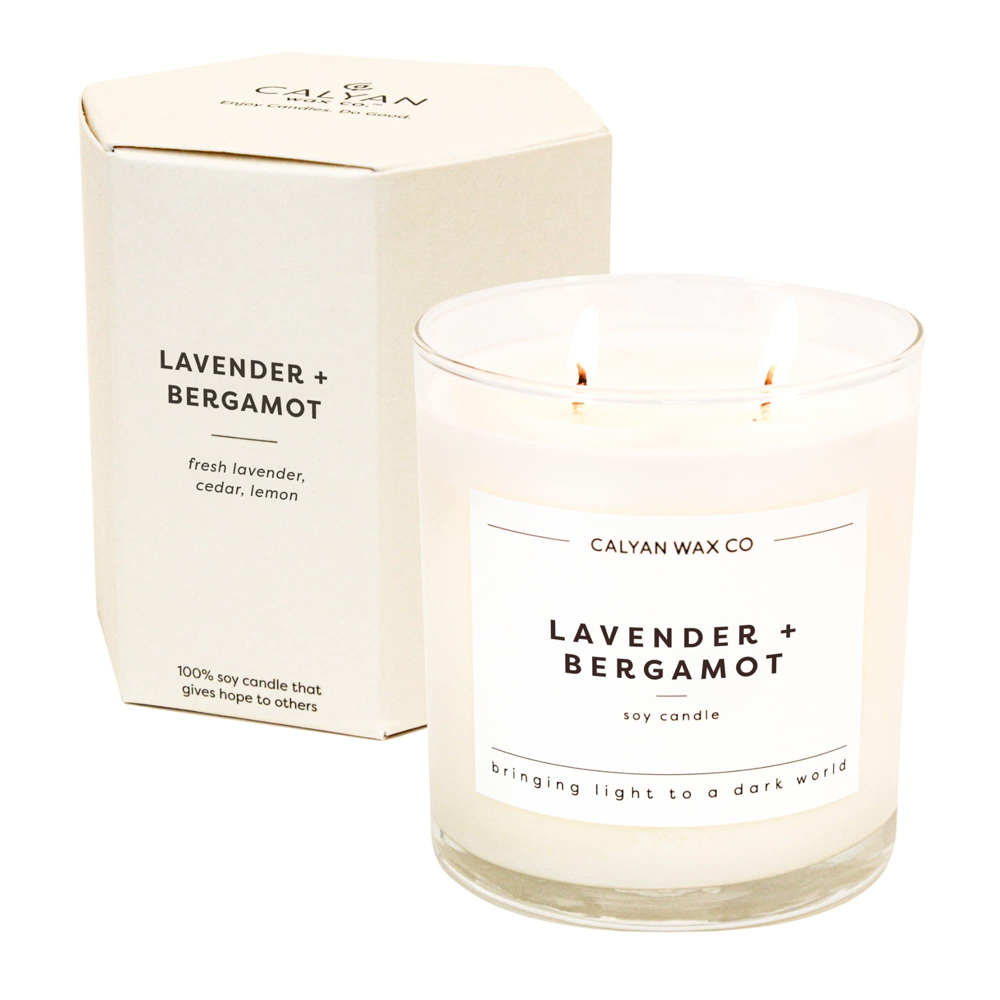 Calyan Wax Co. Lavender & Bergamot 2-wick jar for long-lasting aroma.