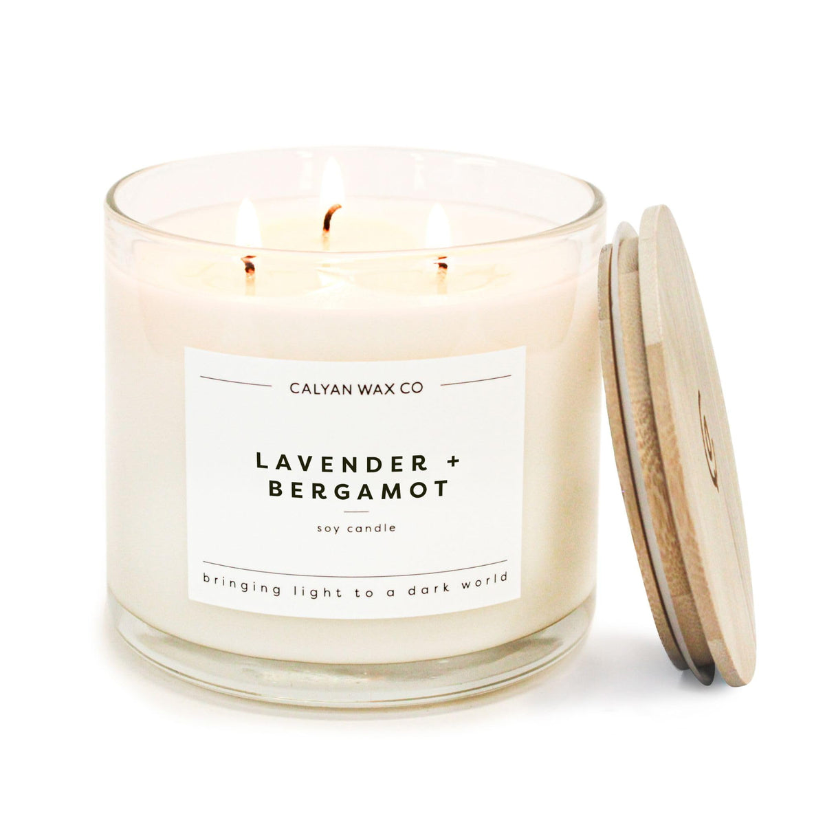Calyan Wax Co Lavender and Bergamot 3 Wick candle closeup showing premium fragrance