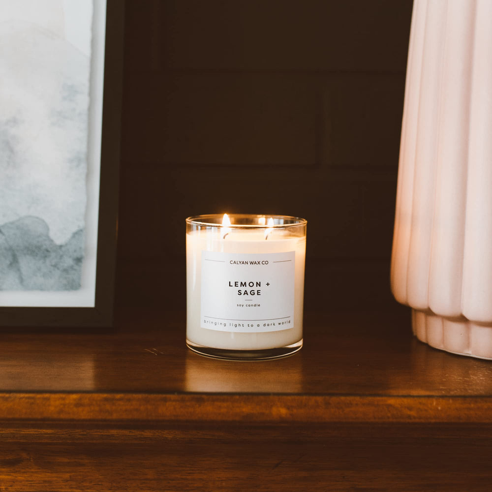 Calyan Wax Co Lemon & Sage candle gift-ready packaging