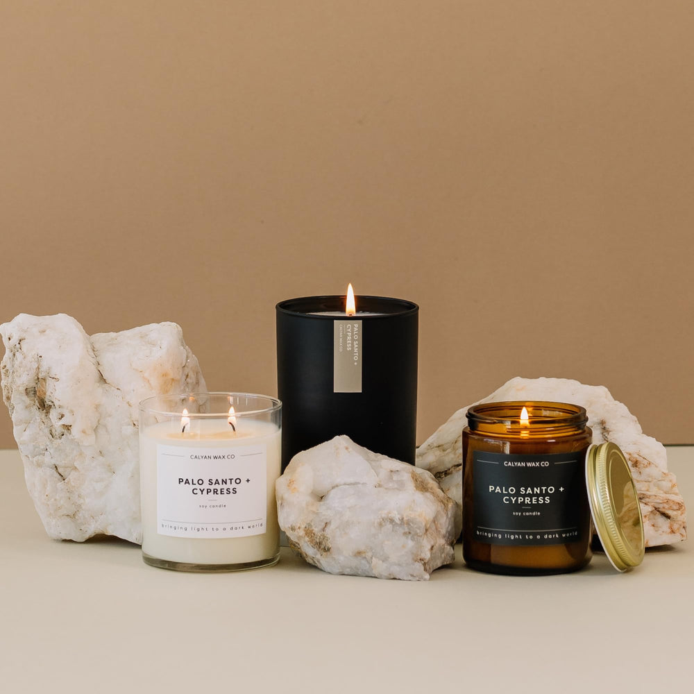 Calyan Wax Co amber glass jar showcases premium non-toxic design