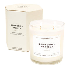 Calyan Wax Co Redwood and Vanilla candle in a large jar with long-lasting fragrance