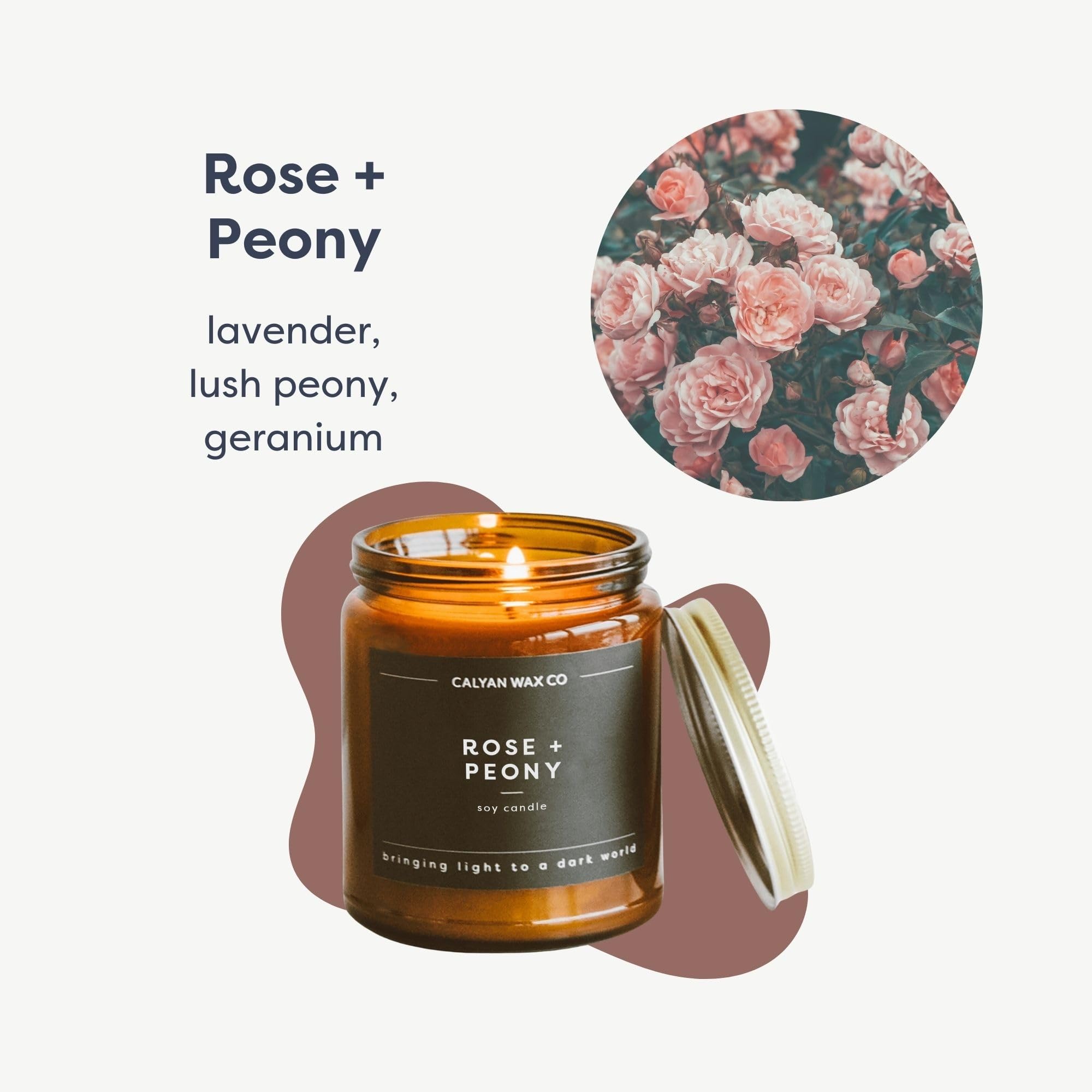 Close-up of Calyan Rose & Peony candle showing smooth wax pour.