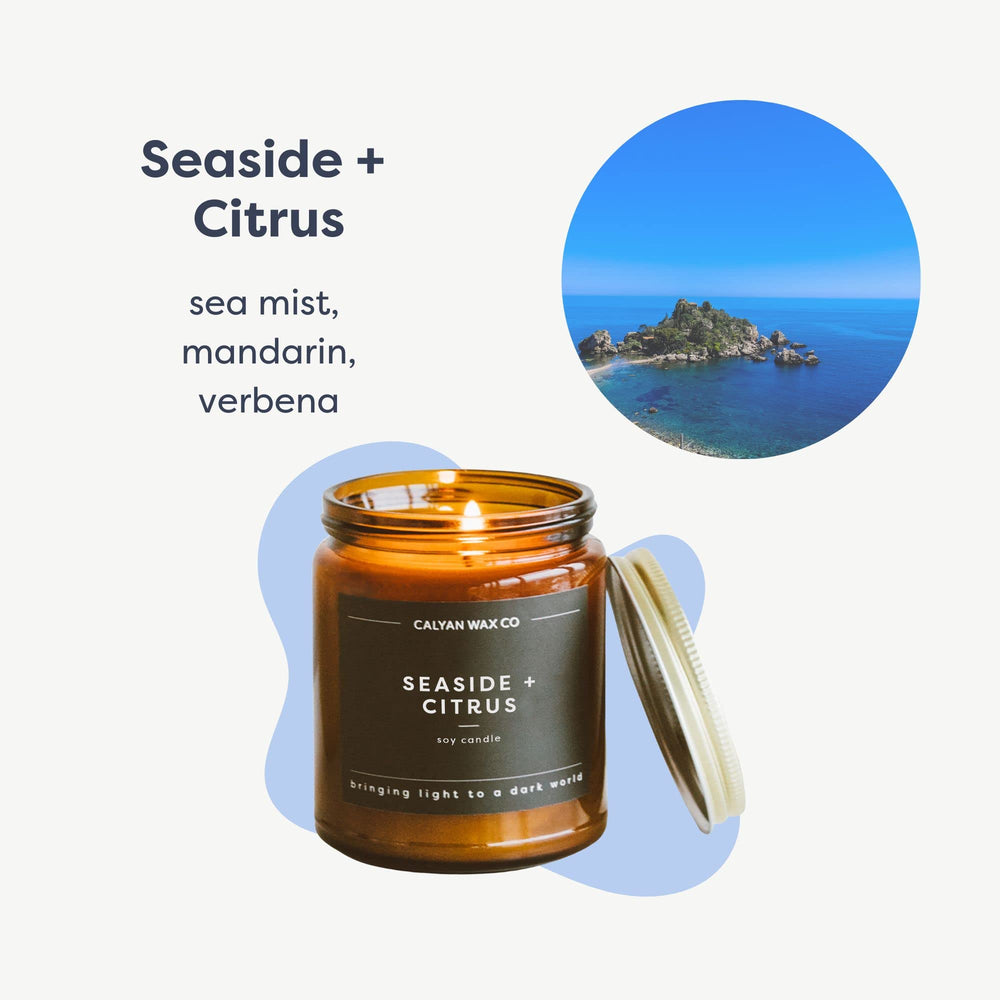 Calyan Wax Co. Seaside Citrus candle being poured, showcasing premium soy wax