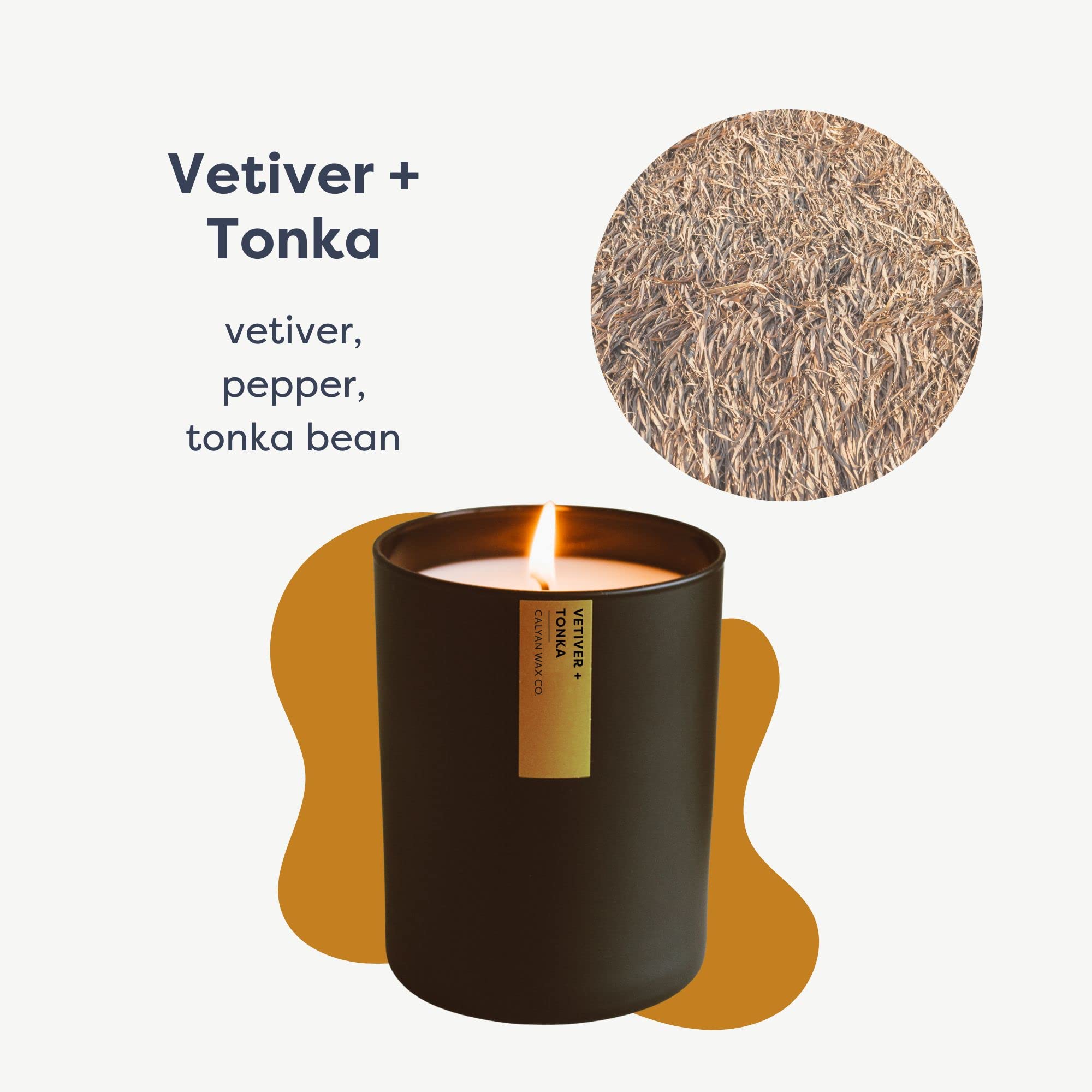 Calyan Wax Co. Vetiver & Tonka candle side view for ambient fragrance