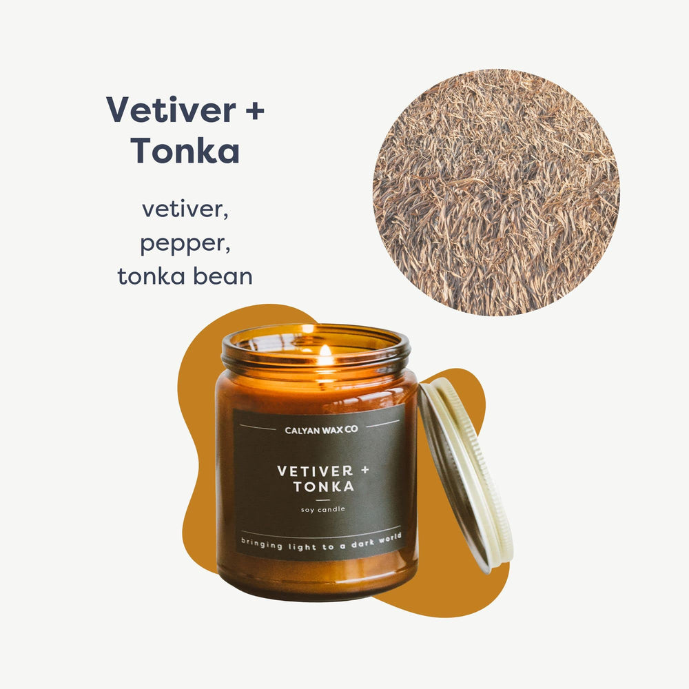 Calyan Wax Co Vetiver and Tonka candle wax pour close-up shows smooth melt.