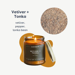 Calyan Wax Co Vetiver and Tonka candle wax pour close-up shows smooth melt.