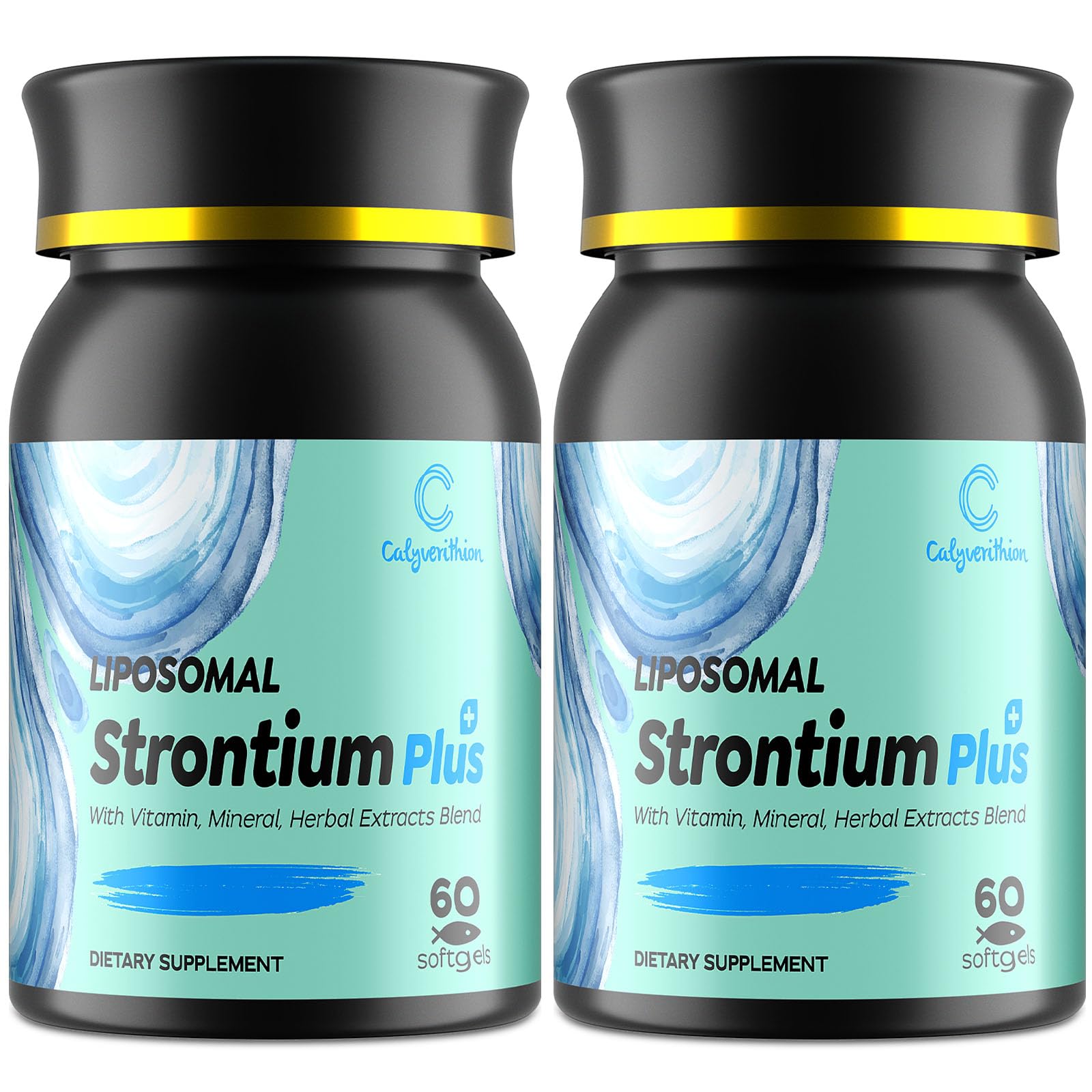 Calyverithion Liposomal Strontium Citrate 680mg bottle close-up for advanced bone support potential.