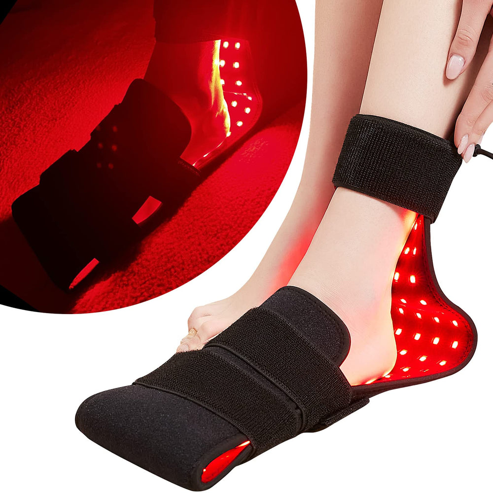 CAMECO foot-therapy wrap worn on foot for soothing warmth and targeted light therapy.