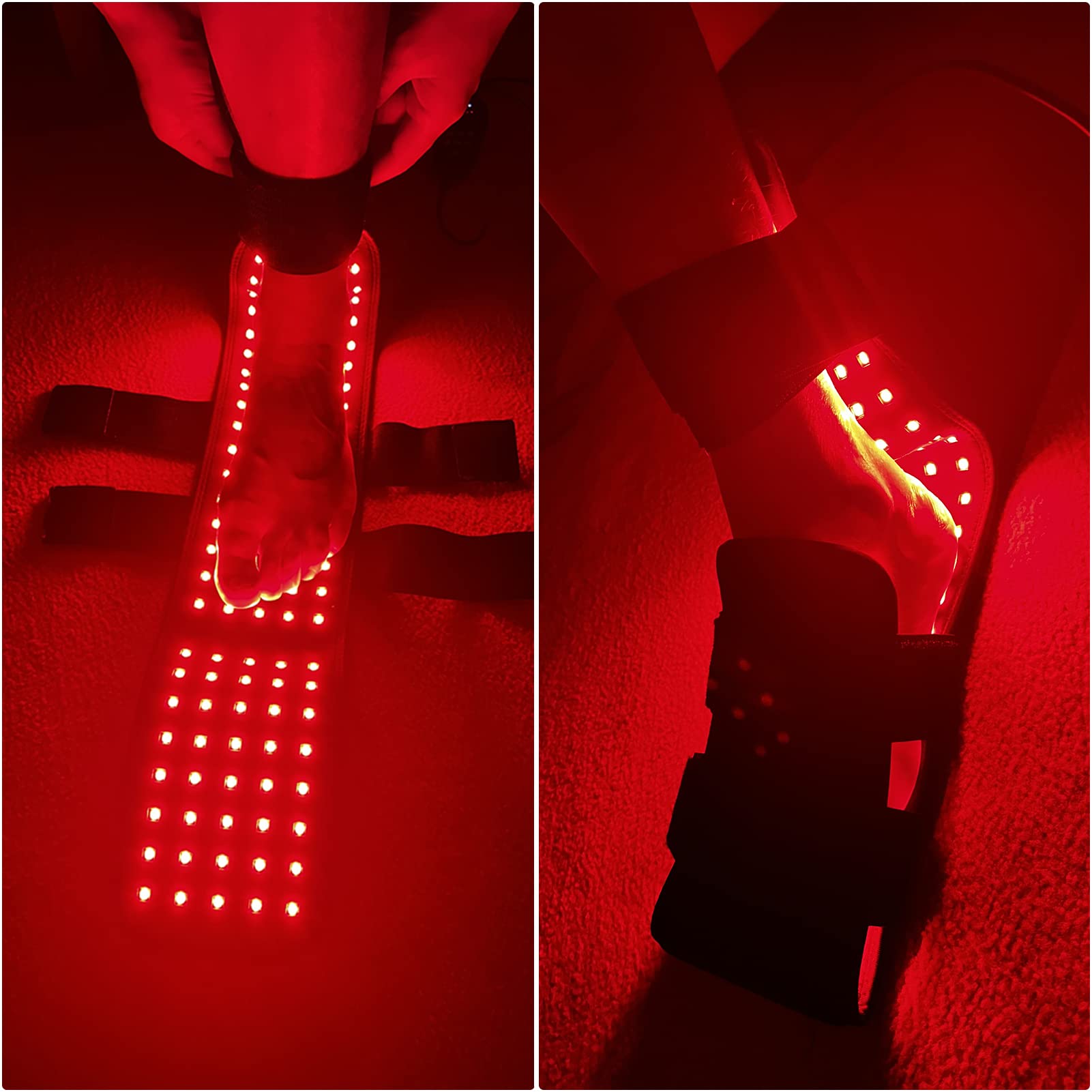 CAMECO LED red-light belt close-up shows 640/660nm wavelengths for skin penetration.