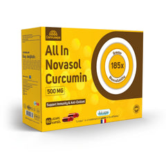 Camrusepa All-in Novasol Curcumin bottle highlighting enhanced absorption for daily use