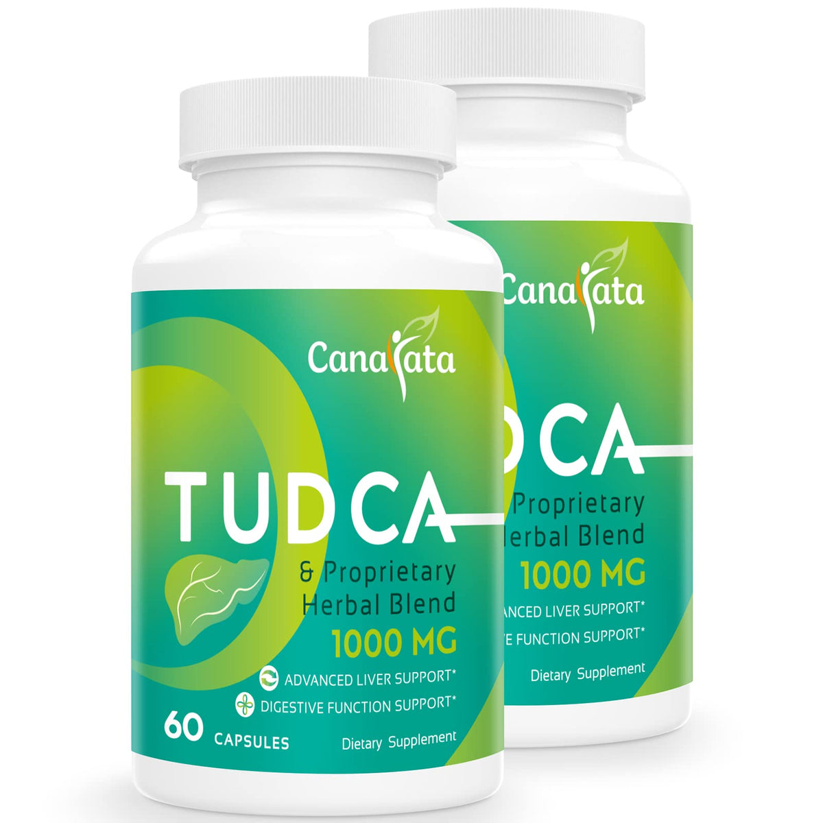 Canarata TUDCA bottle front with vegan capsules for liver support and detox potential