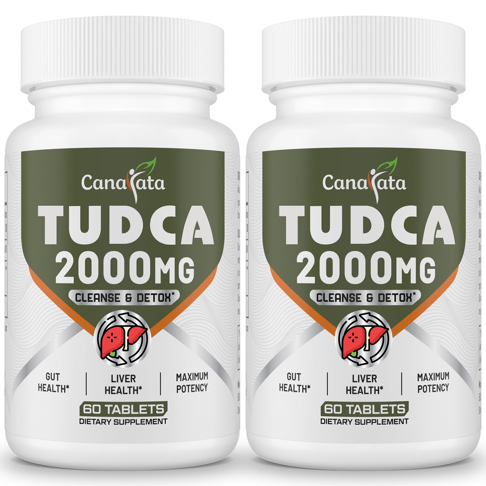 Canarata TUDCA tablets bottle closeup showing easy-to-swallow daily liver support.