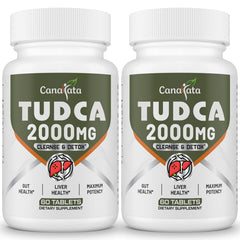 Canarata TUDCA tablets bottle closeup showing easy-to-swallow daily liver support.