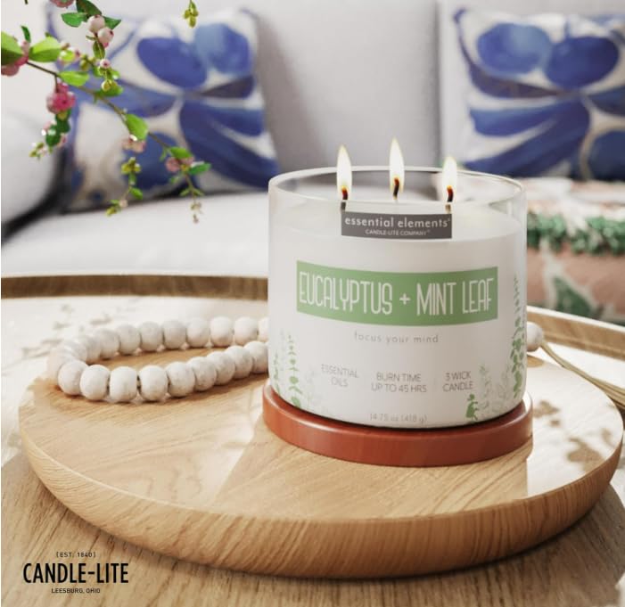 Candle-Lite Essential Elements Eucalyptus and Mint on game night creating inviting ambiance.