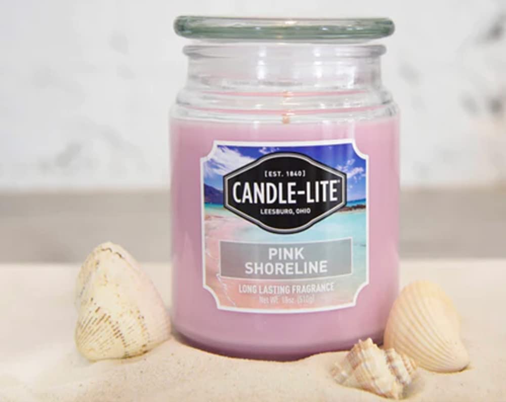 Candle-Lite Everyday Pink Shoreline candle label and wick detail for clean burn.